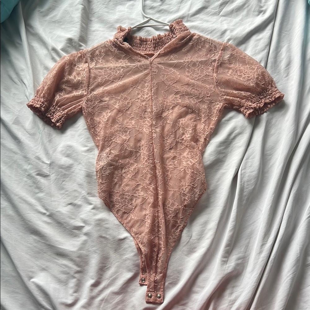 Lace Ruffle Trim Bodysuit - Pink